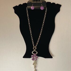 Bijoux Terner Gold Fashion Purple Flower-Charm Necklace and Earring Set